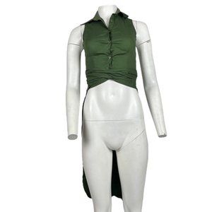 Sleeveless High Low Top Olive Green Size S